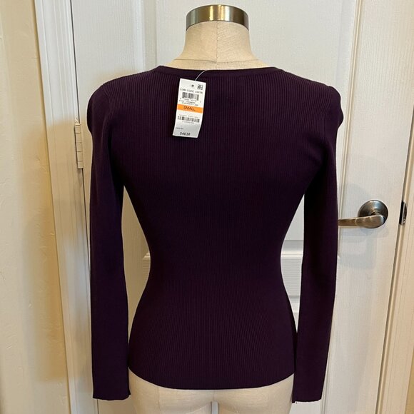 NWT - Knit Ribbed Sweater with Cut-Out in Amethyst - Picture 3 of 3